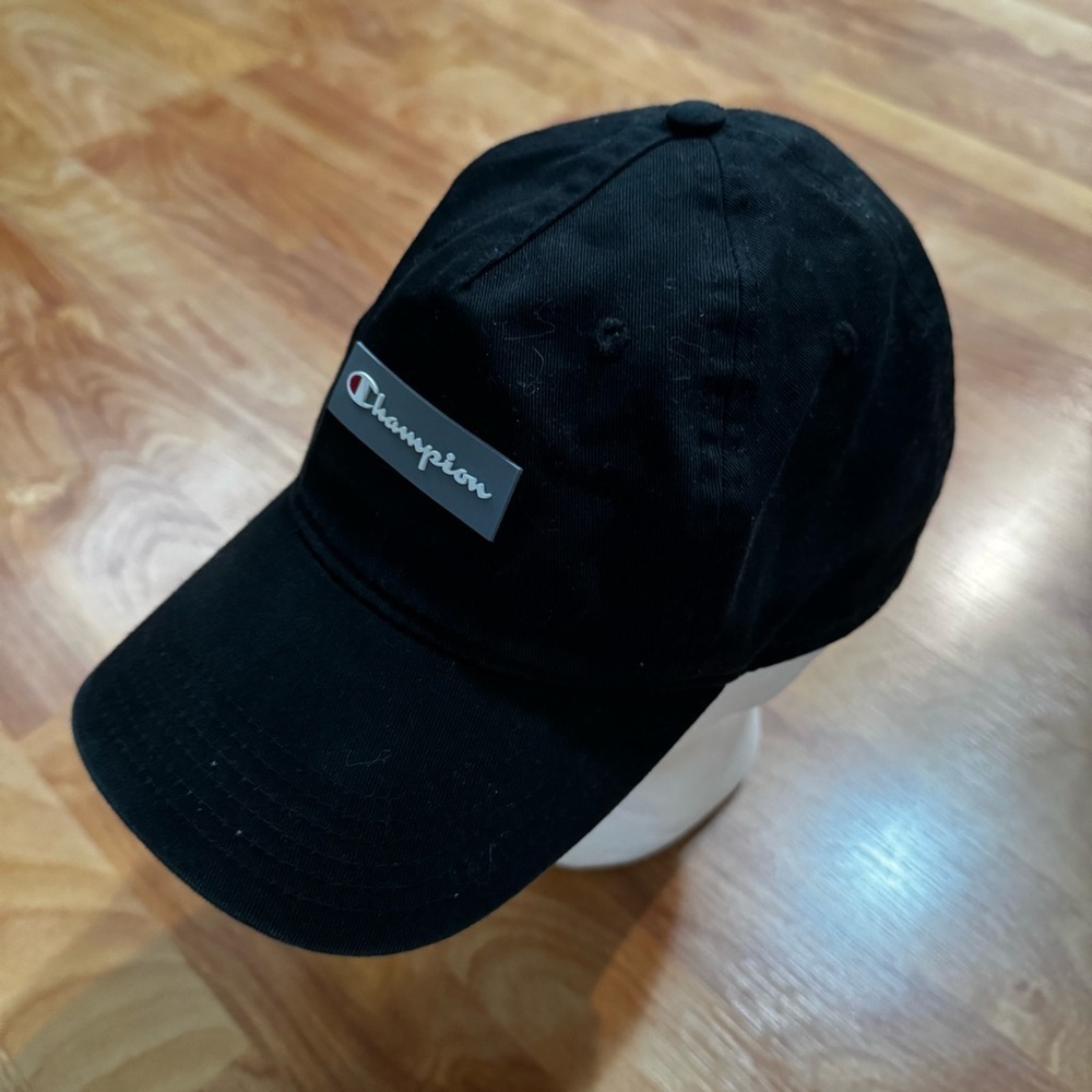 Champion Box Logo Black Adjustable Strapback Cap Hat OSFA 100% Cotton Hat - Picture 2 of 10